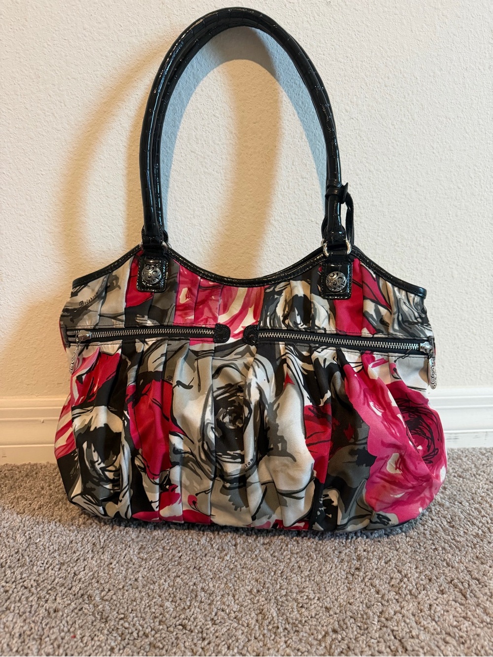 Brighton Floral Shoulder Bag in Pink, Black & Cream
